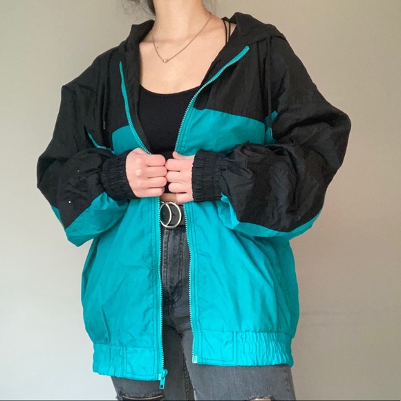 Other - Black + Teal Vintage 80s/90s Windbreaker